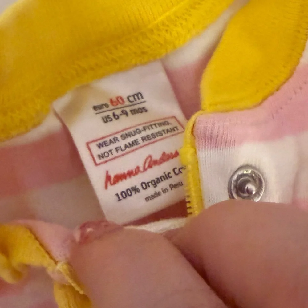 Hanna Andersson Pink and White Striped Pajamas with Yellow Accents, 6-9 Months